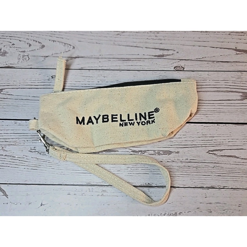 Maybelline New York Canvas Makeup Bag – Wristlet Pouch with Black Zipper *new*